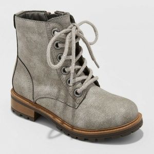 Youth Girls' Shimmer Lace Up Ankle Boots ~Gray 5